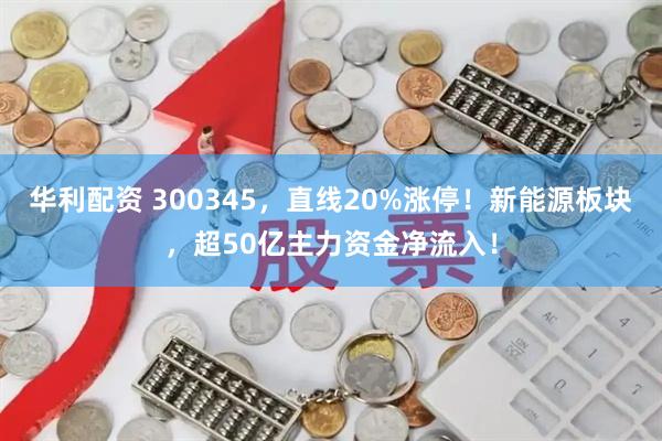 华利配资 300345，直线20%涨停！新能源板块，超50亿主力资金净流入！